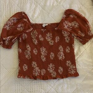 Madewell Rust Floral Puff Sleeve Blouse